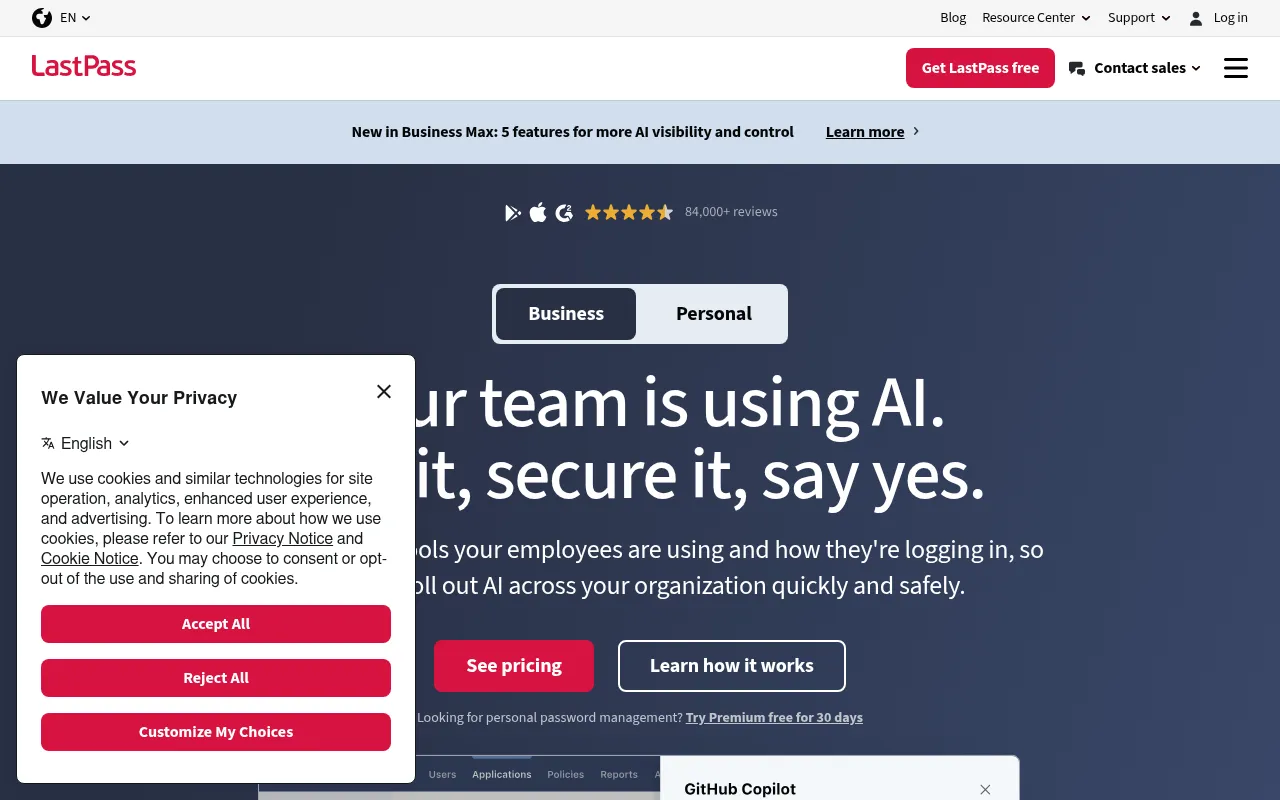 Screenshot of lastpass.com
