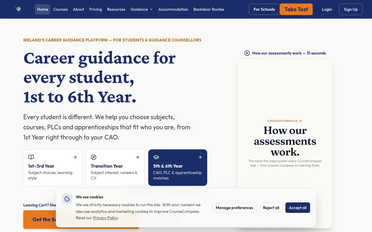 Screenshot of coursecompass.ie