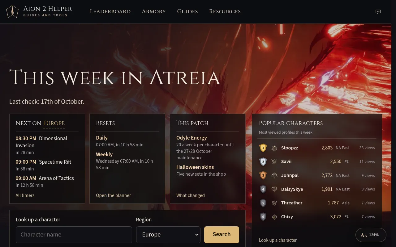 Screenshot of aion2helper.com