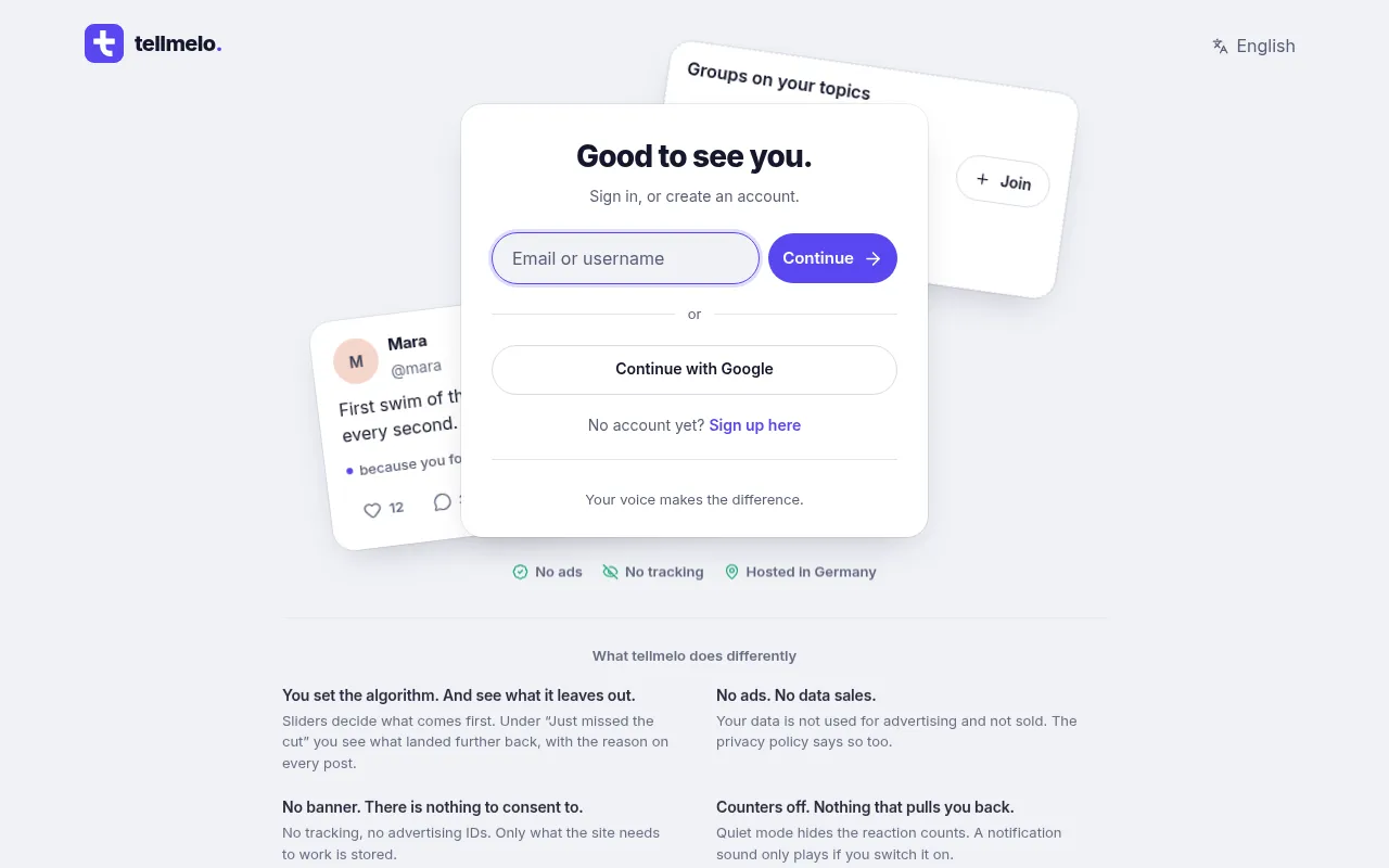 Screenshot of tellmelo.com