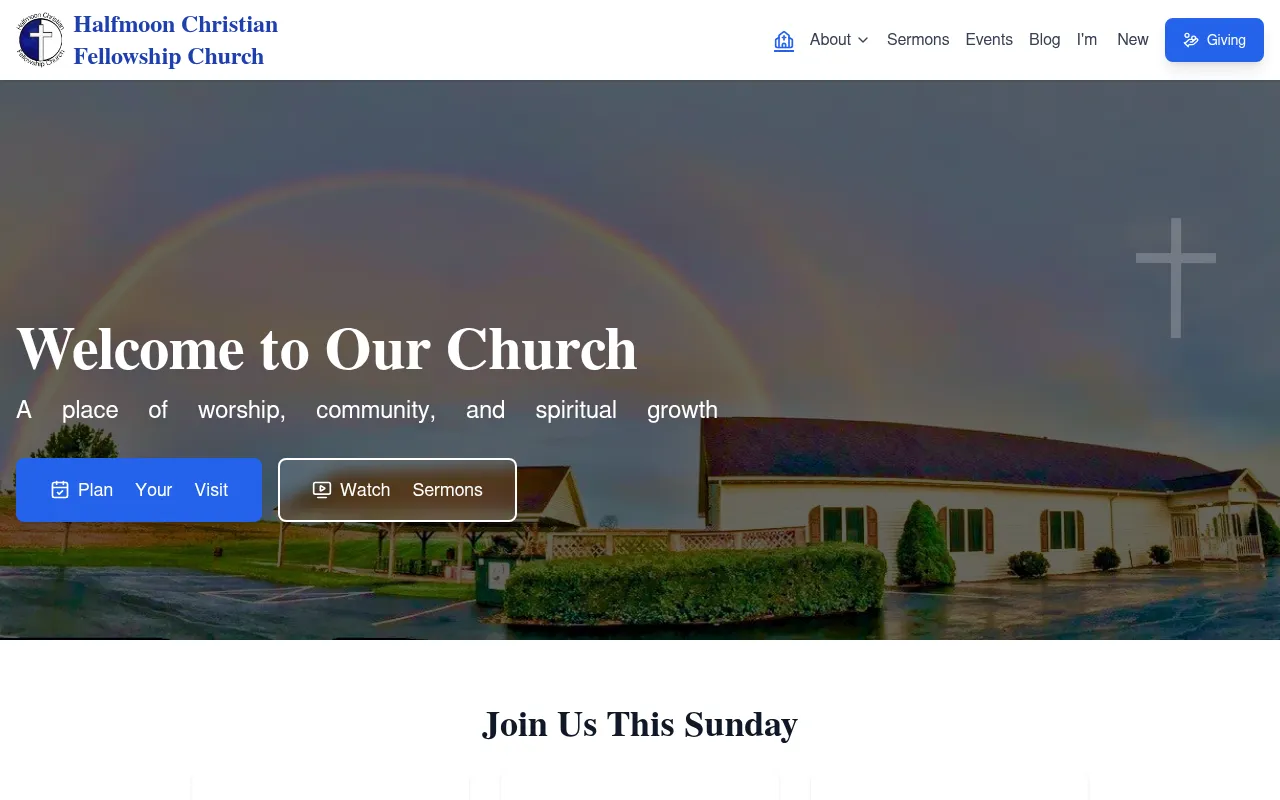 Screenshot of halfmoonchristianfellowship.com