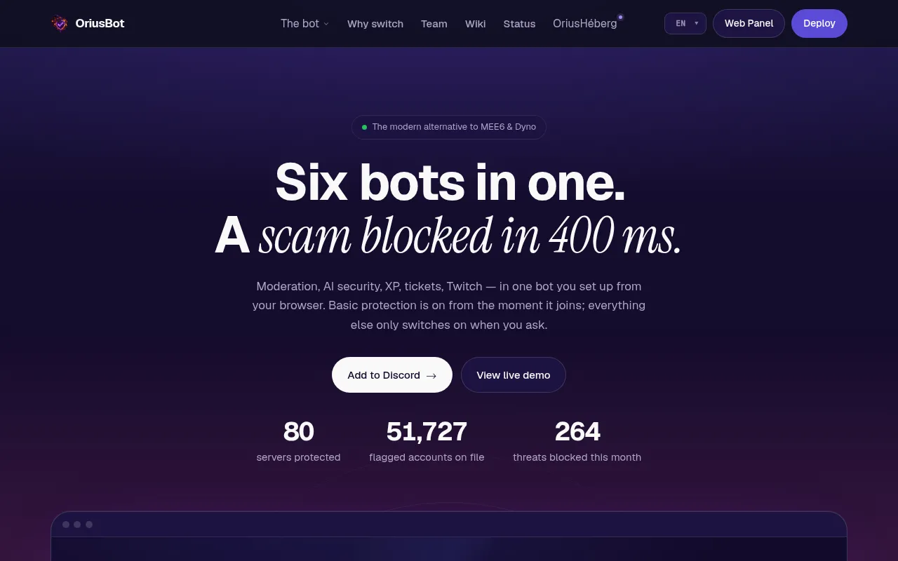 Screenshot of oriusbot.com