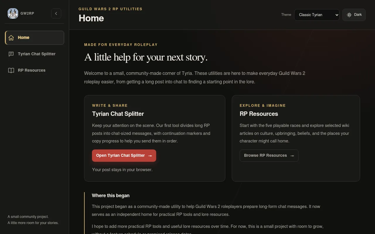 Screenshot of gw2rp.pridelans.com