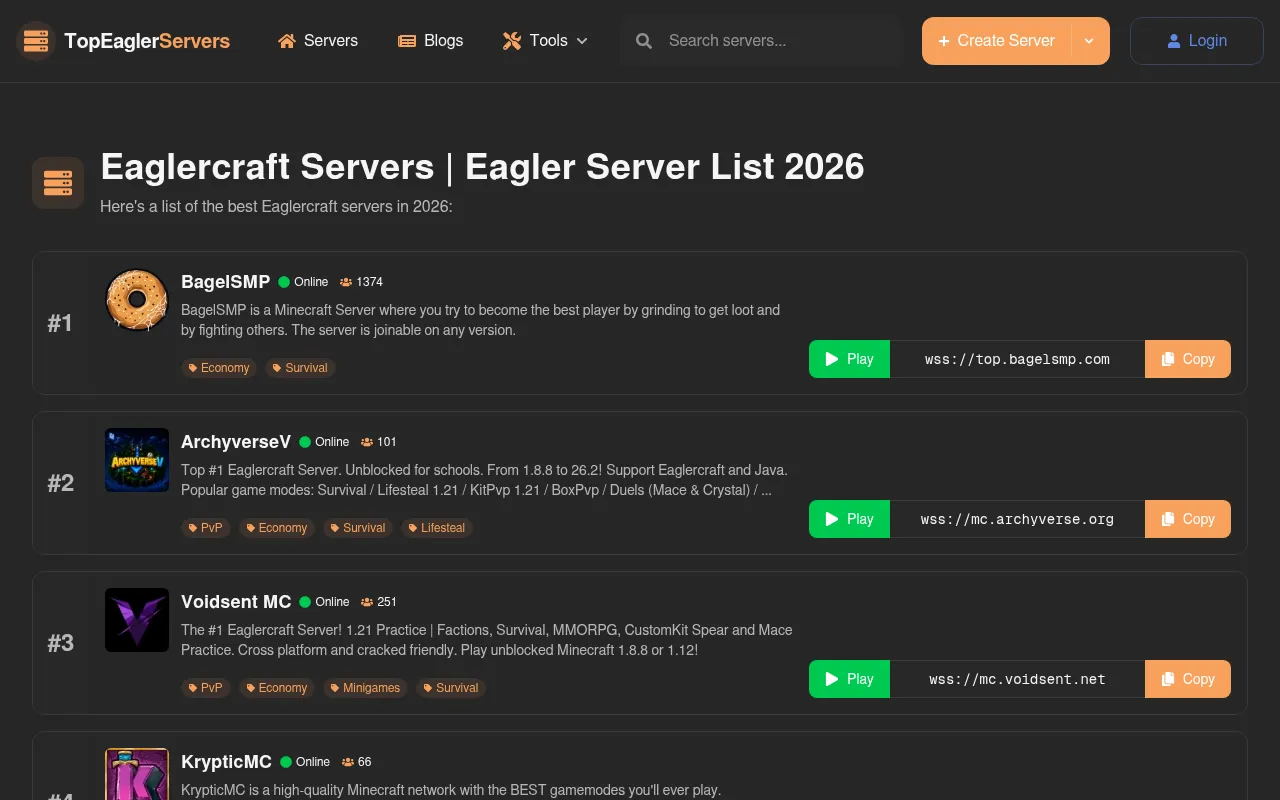 Screenshot of topeaglerservers.com