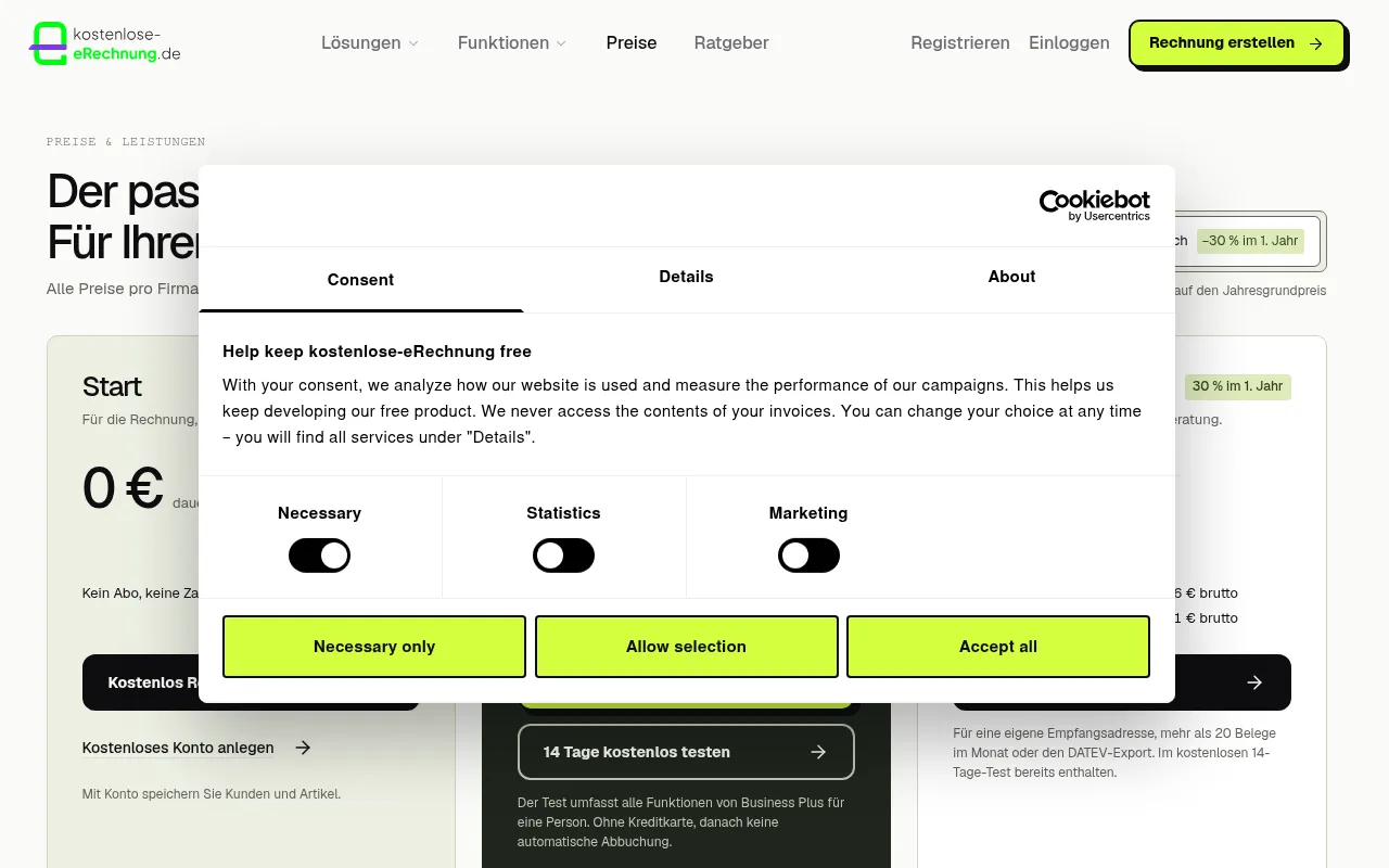 Screenshot of kostenlose-erechnung.de