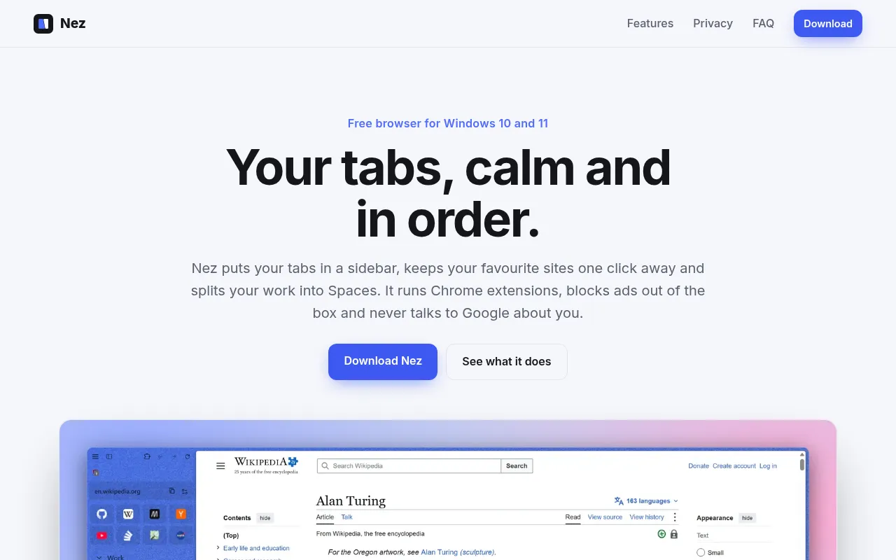 Screenshot of nezbrowser.com