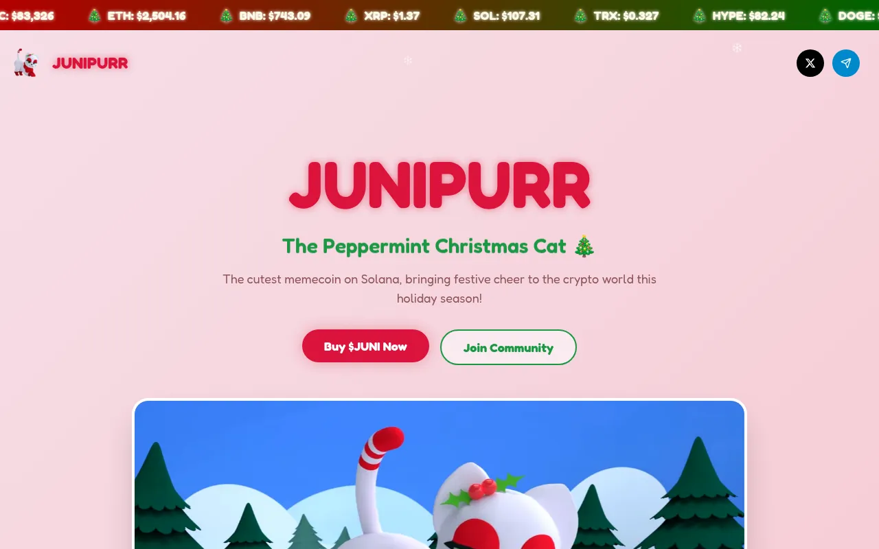 Screenshot of junipuurchristmascat.com