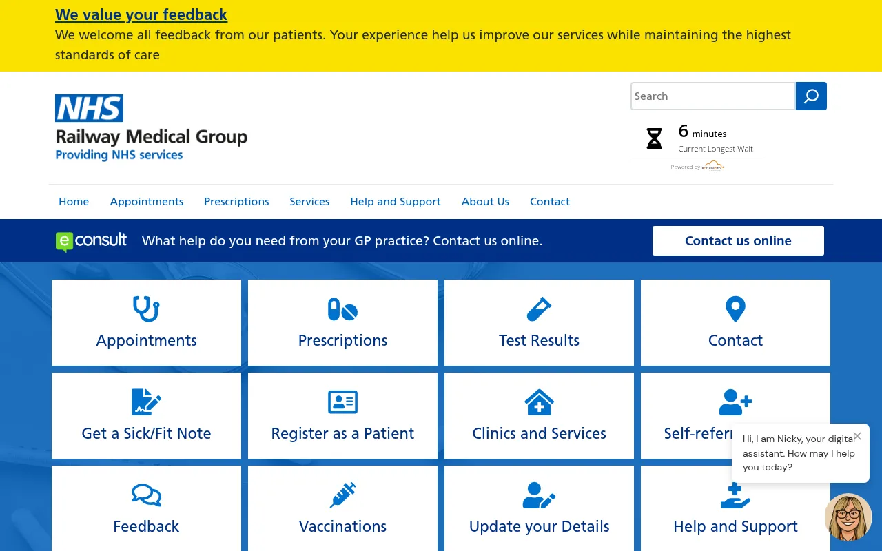 Screenshot of railwaymedicalgroup.nhs.uk