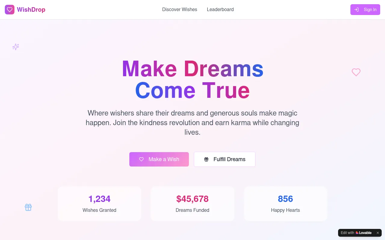Screenshot of wishdrop.lovable.app