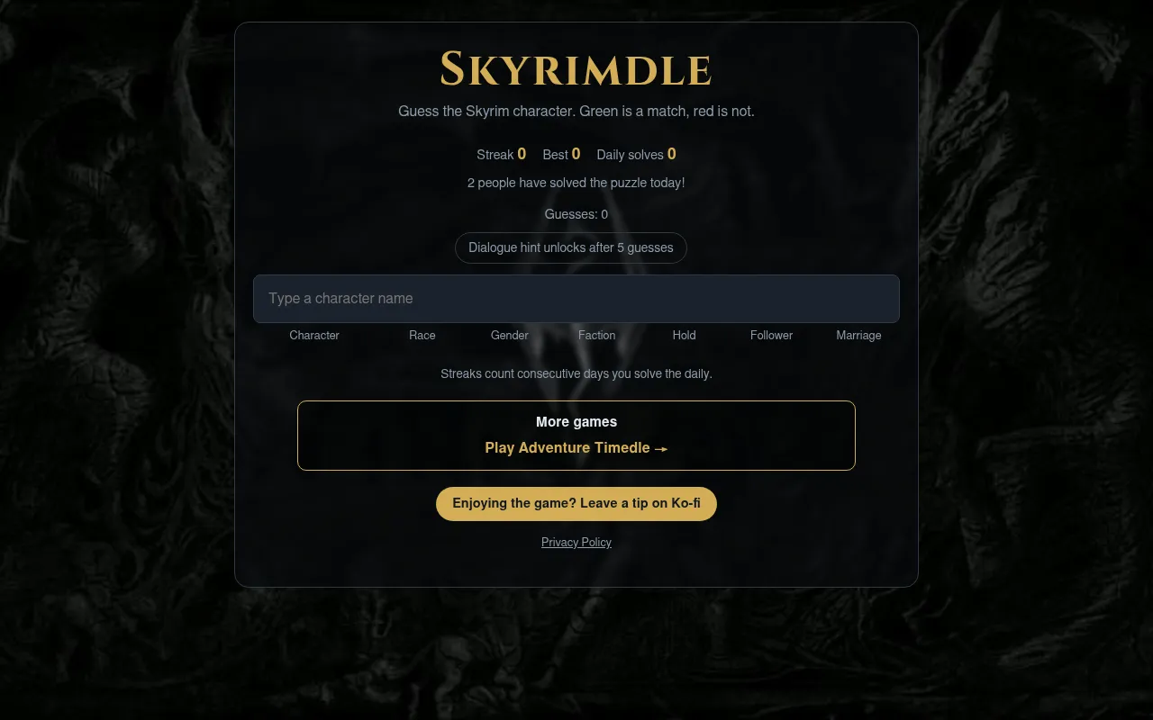 Screenshot of skyrimdle.com