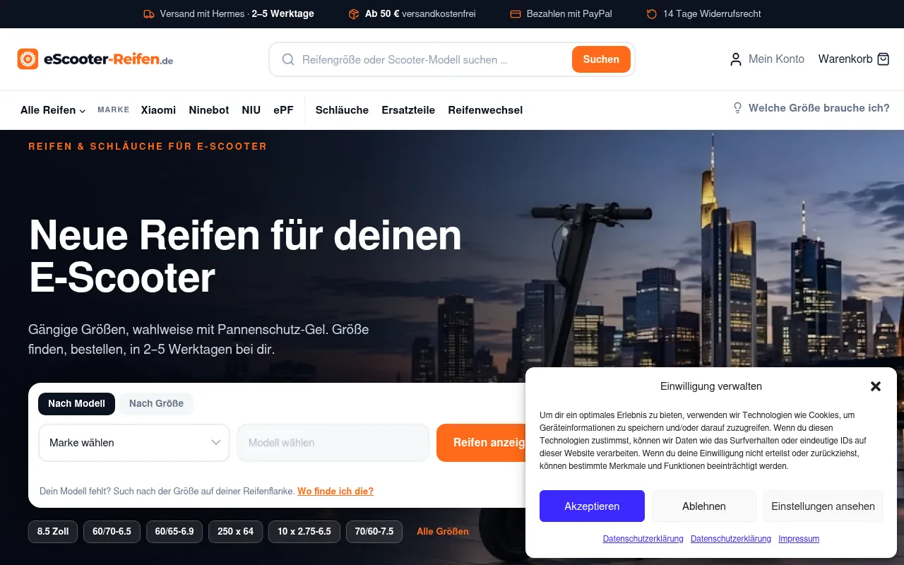 Screenshot of escooter-reifen.de