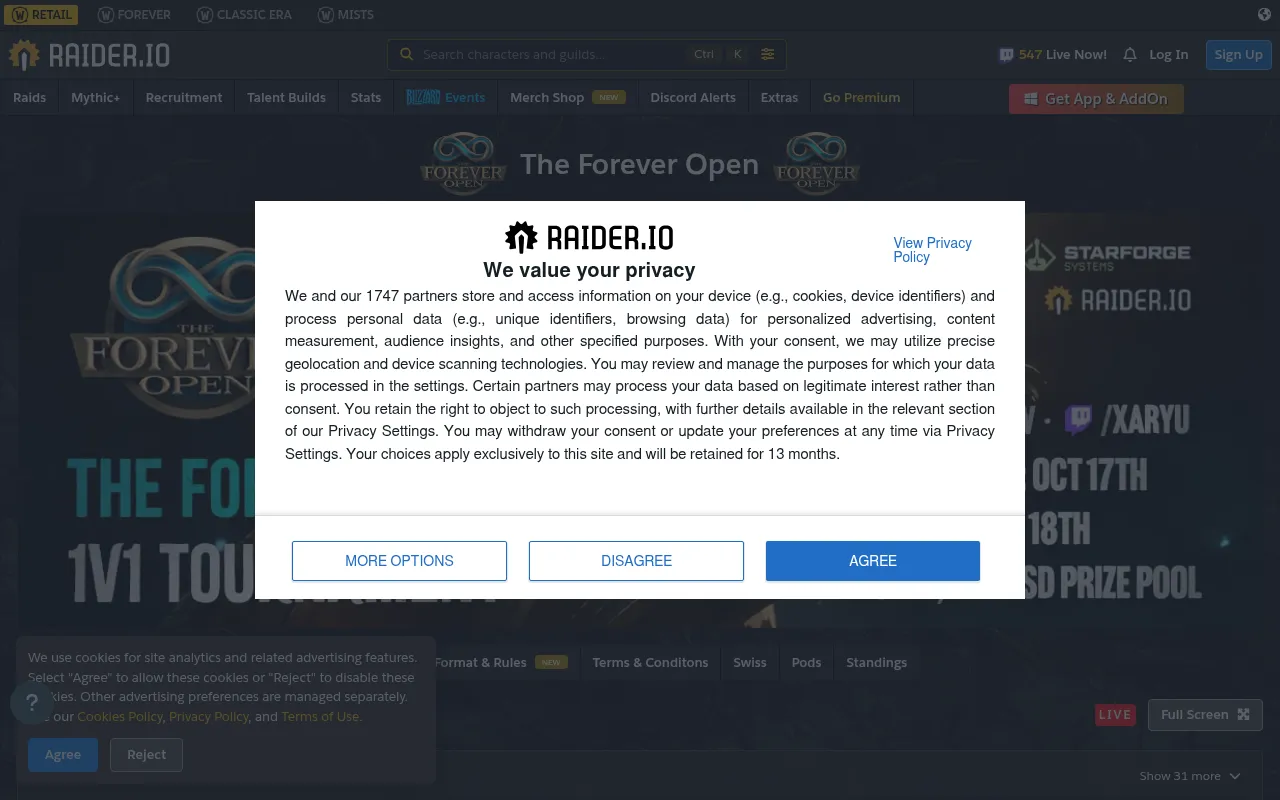Screenshot of raiderio.com