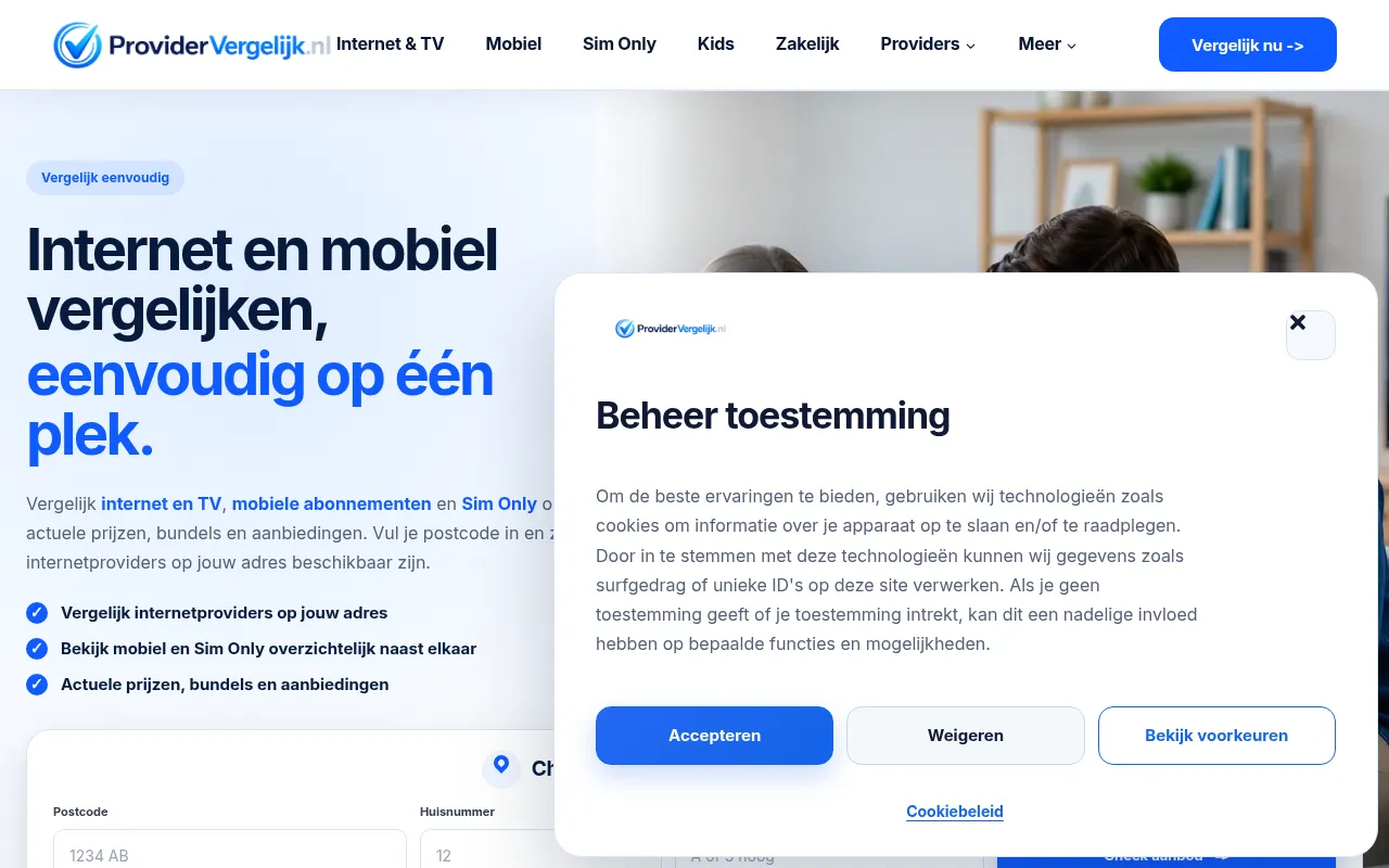 Screenshot of providervergelijk.nl