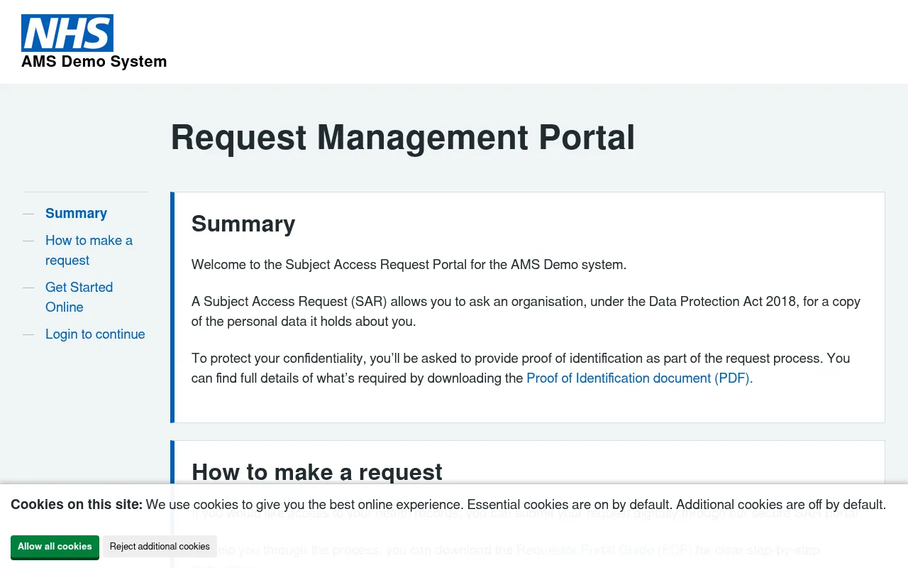 Screenshot of demo.ams-sar.com