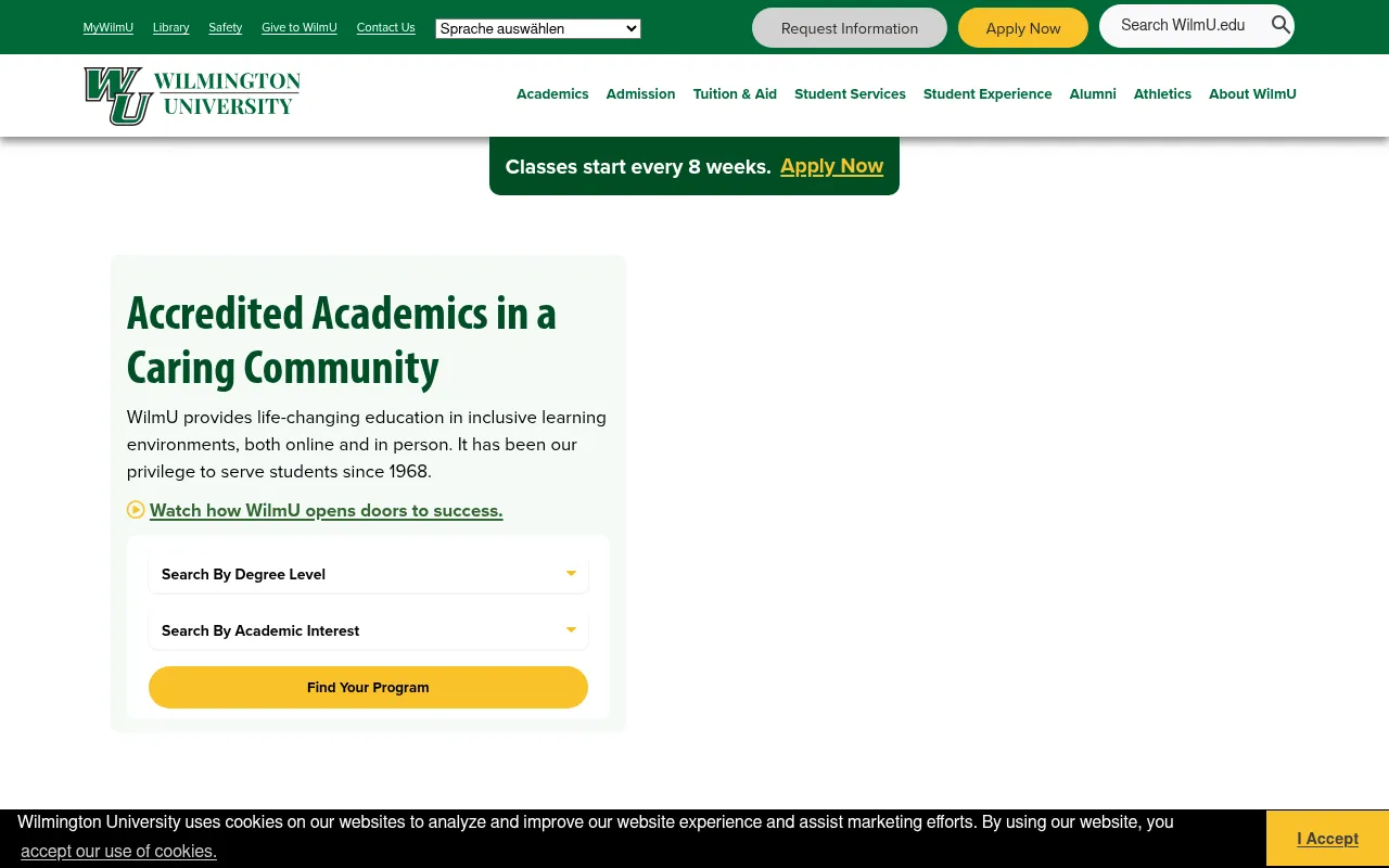 Screenshot of wilmu.edu