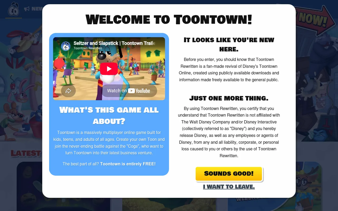 Screenshot of toontownrewritten.com