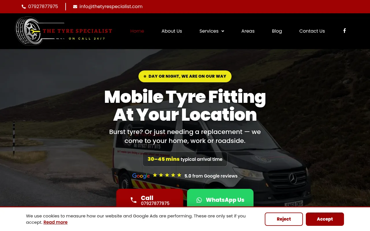 Screenshot of thetyrespecialist.com