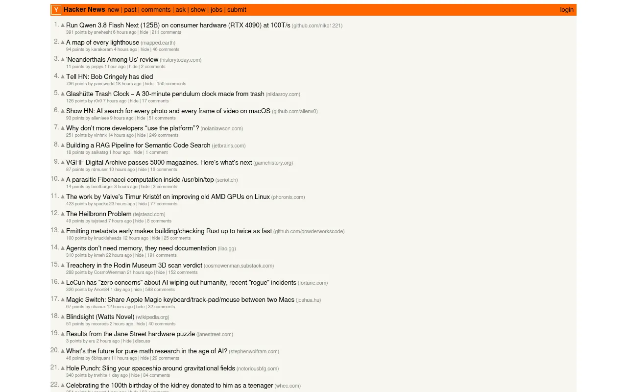 Screenshot of news.ycombinator.com
