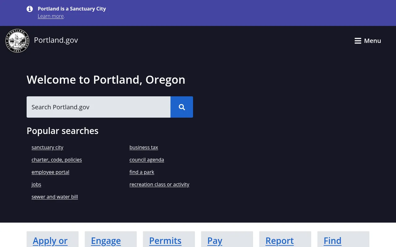 Screenshot of portland.gov