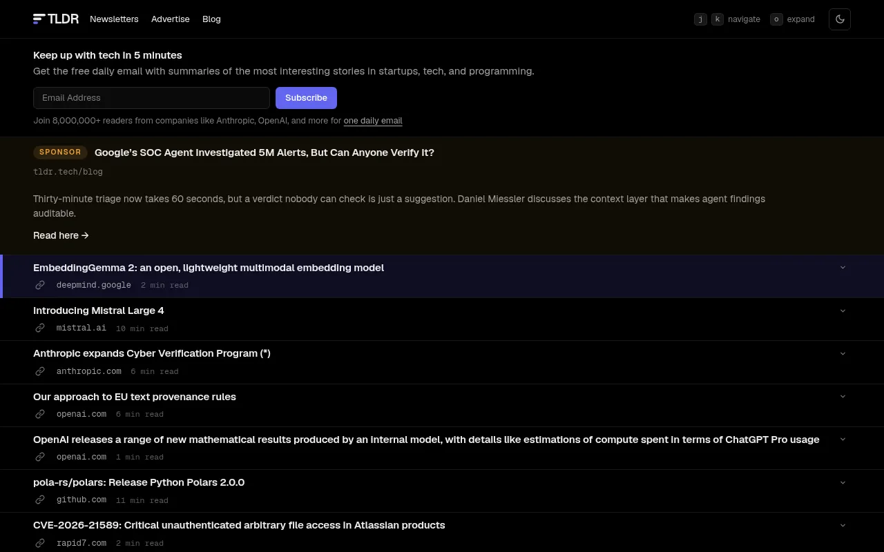 Screenshot of tldr.tech