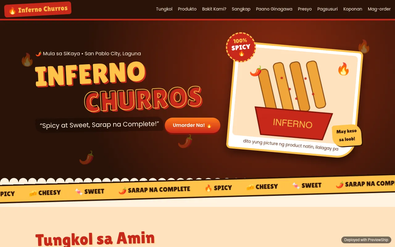 Screenshot of inferno-churros.previewship.net