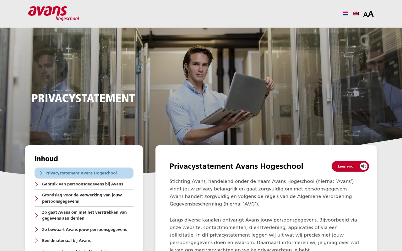 Screenshot of privacystatement.avans.nl