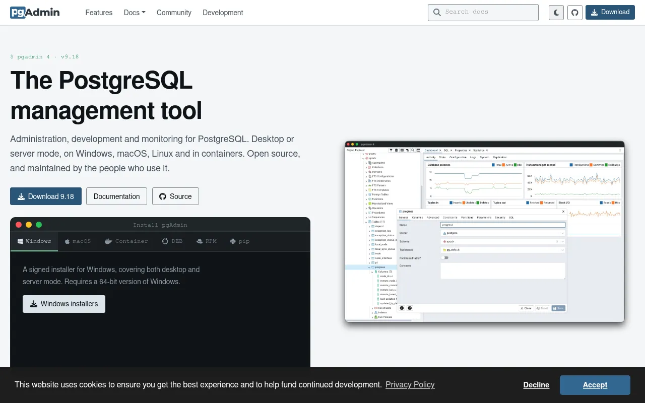 Screenshot of pgadmin.org