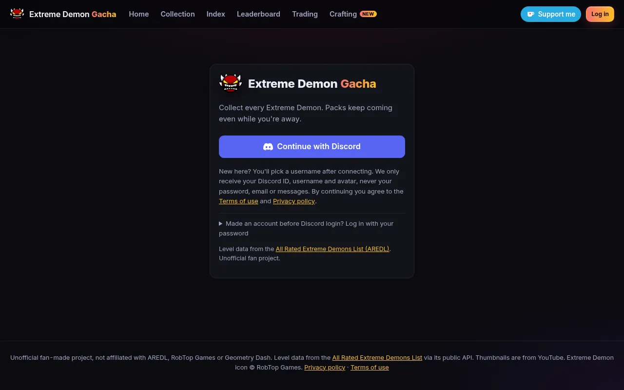 Screenshot of extremedemon-gacha.vercel.app