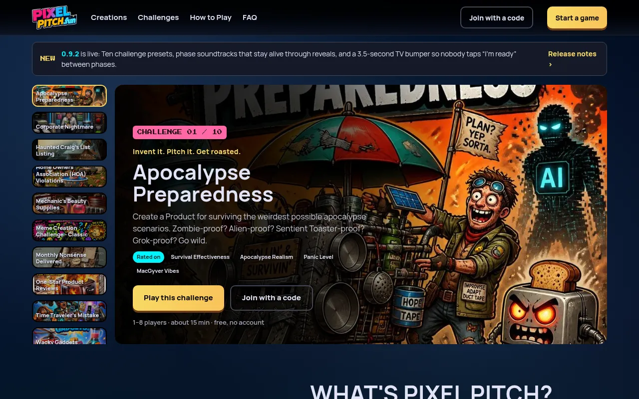 Screenshot of pixelpitch.fun