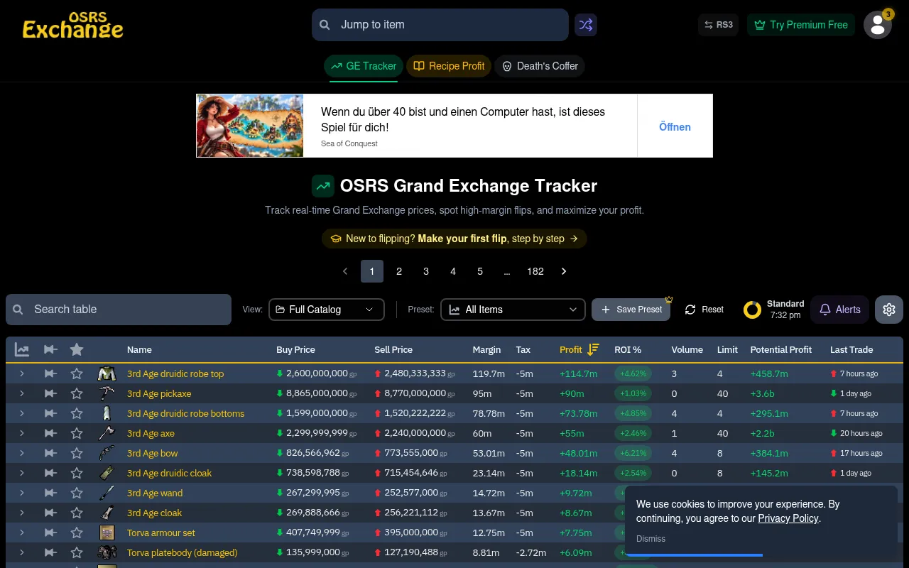 Screenshot of osrs.exchange