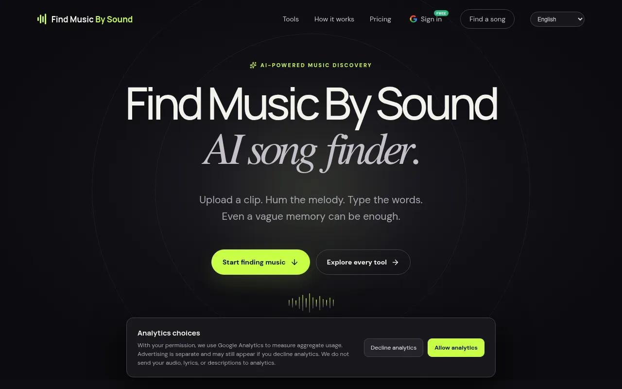 Screenshot of findmusicbysound.com