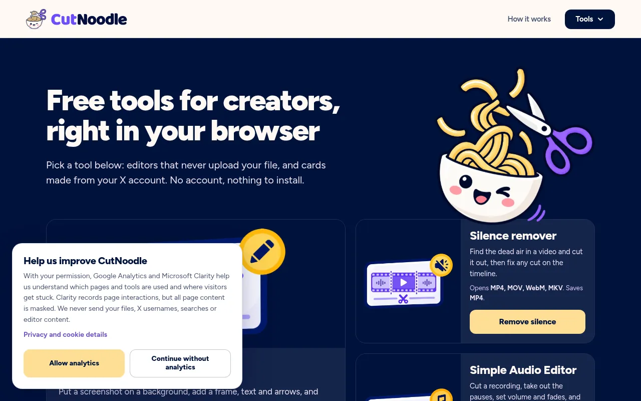 Screenshot of cut-noodle.com