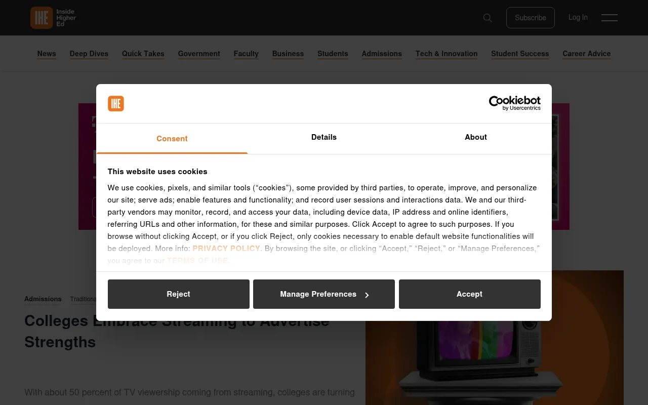 Screenshot of insidehighered.com