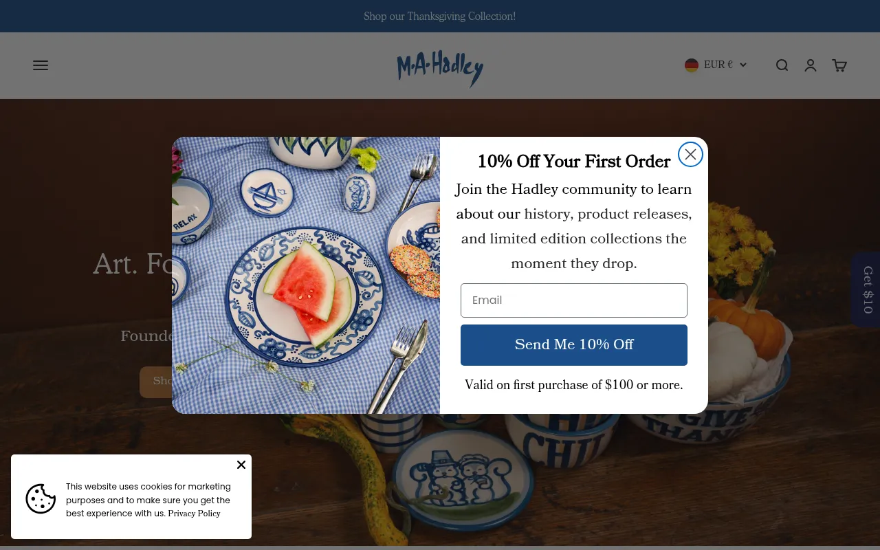 Screenshot of hadleypottery.com