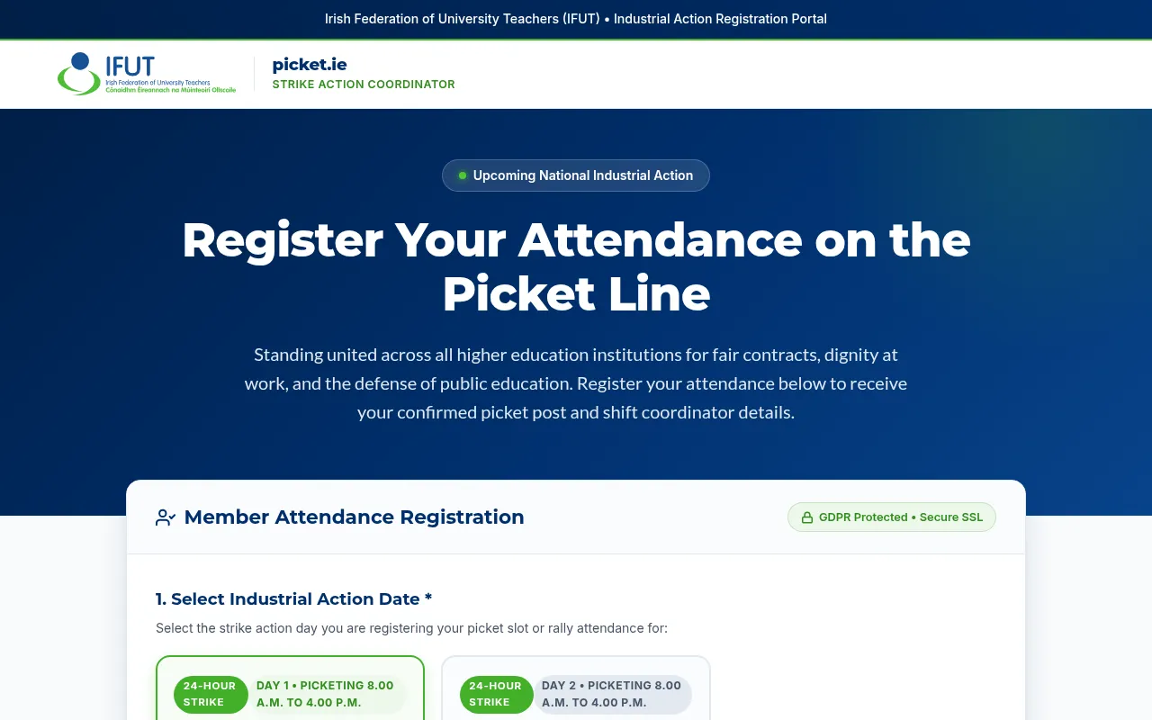 Screenshot of picket.ie