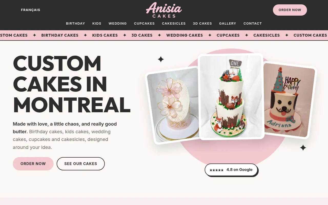 Screenshot of anisiacakes.ca