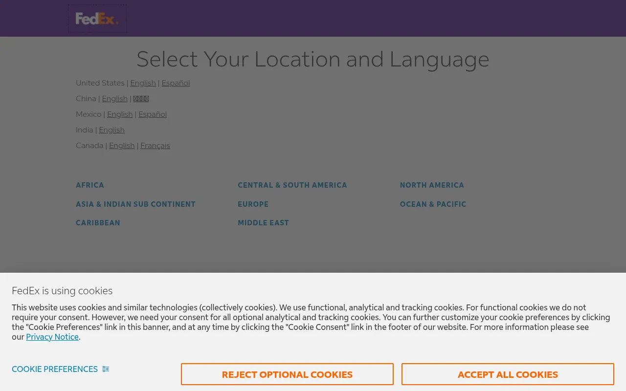 Screenshot of fedex.com