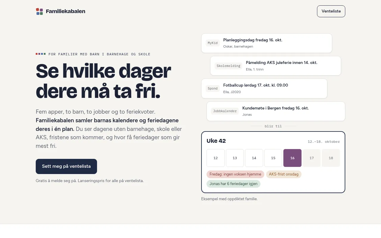 Screenshot of familiekabalen.no