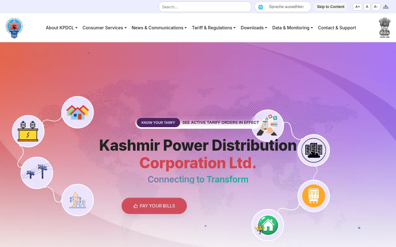 Screenshot of kpdcl.jk.gov.in