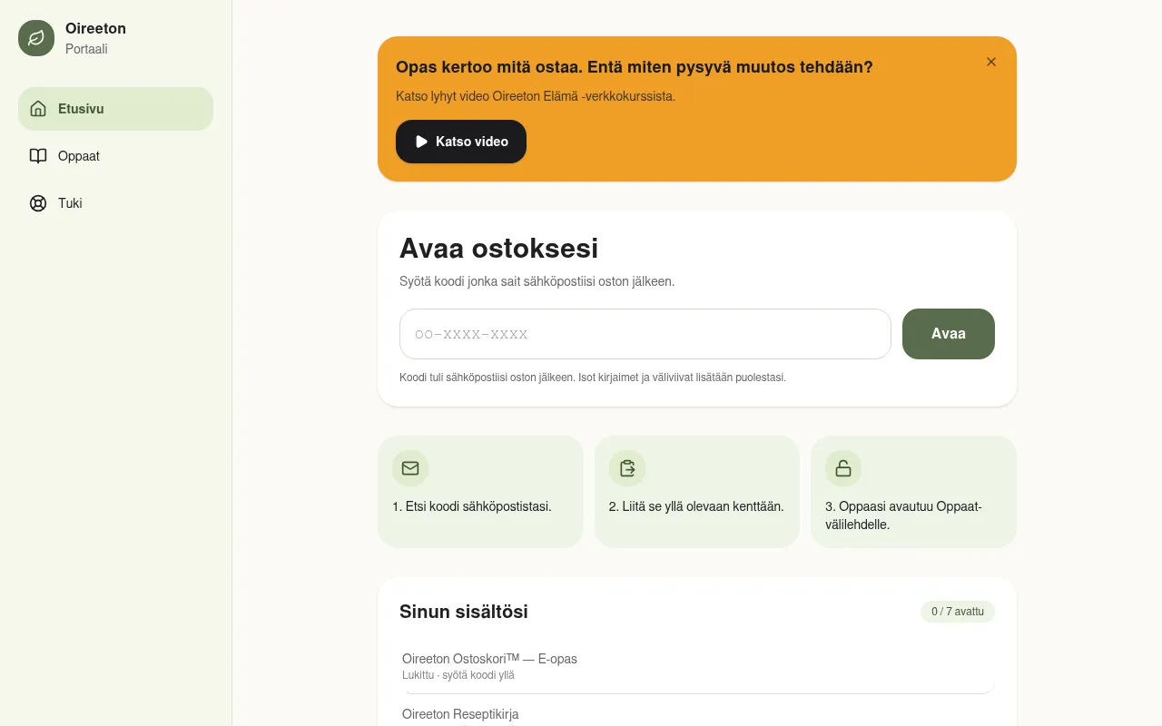 Screenshot of portaali.oireetonostoskori.fi