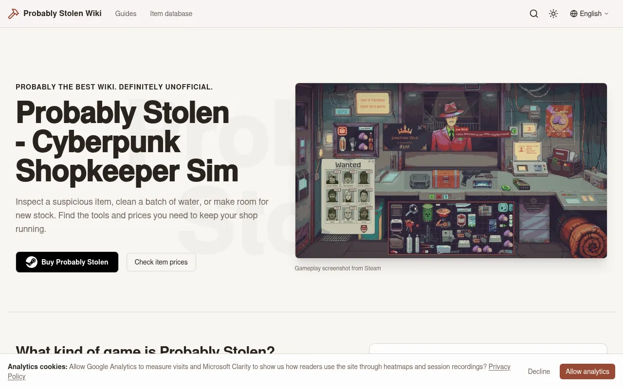 Screenshot of probablystolenguide.com