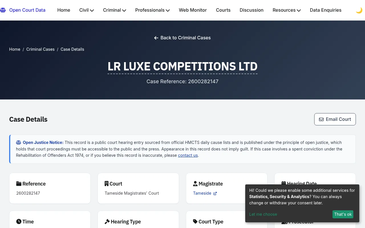 Screenshot of opencourtdata.uk