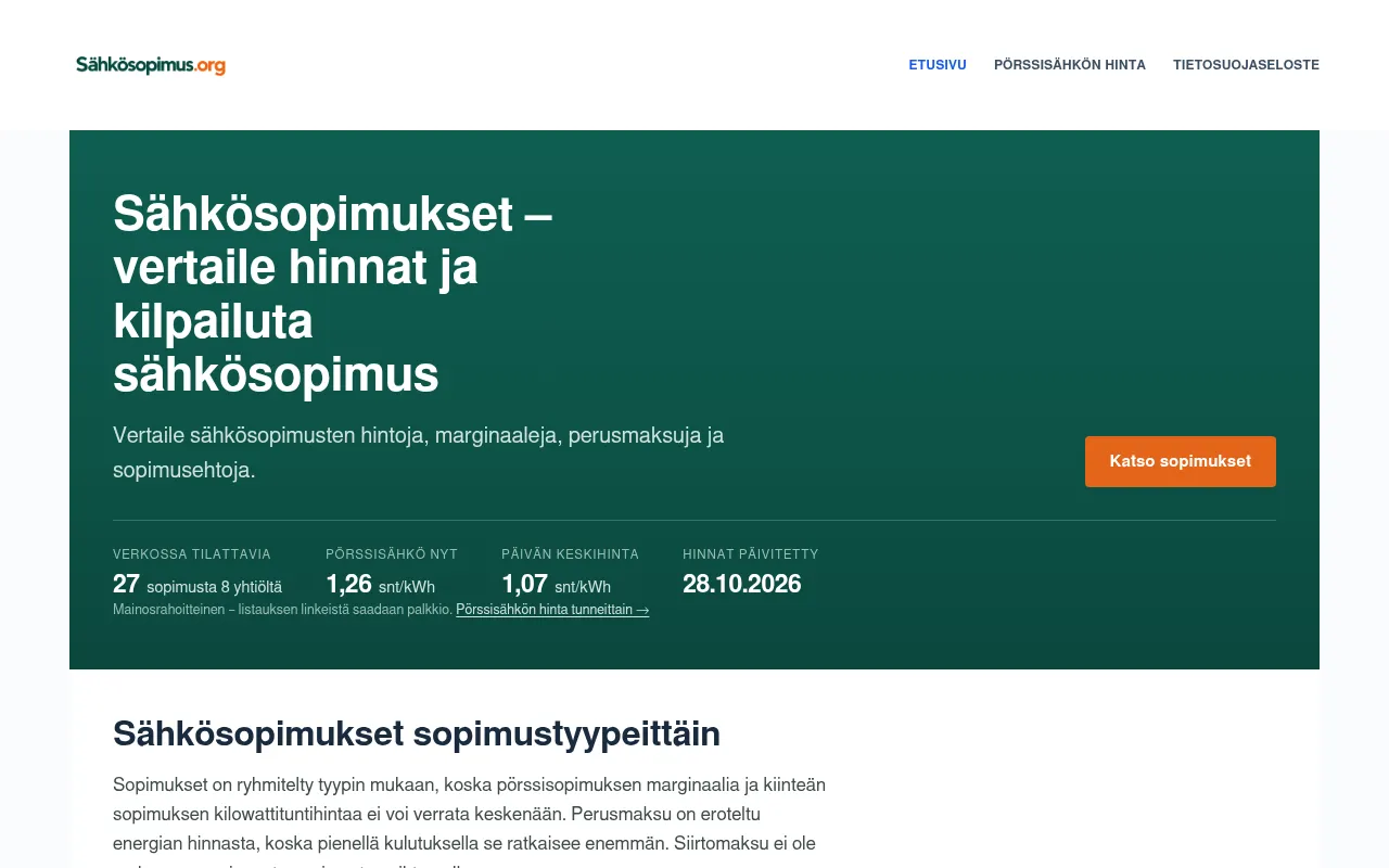 Screenshot of sahkosopimus.org