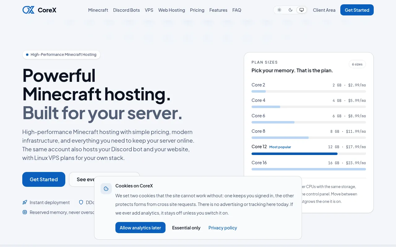 Screenshot of corex-hosting.com