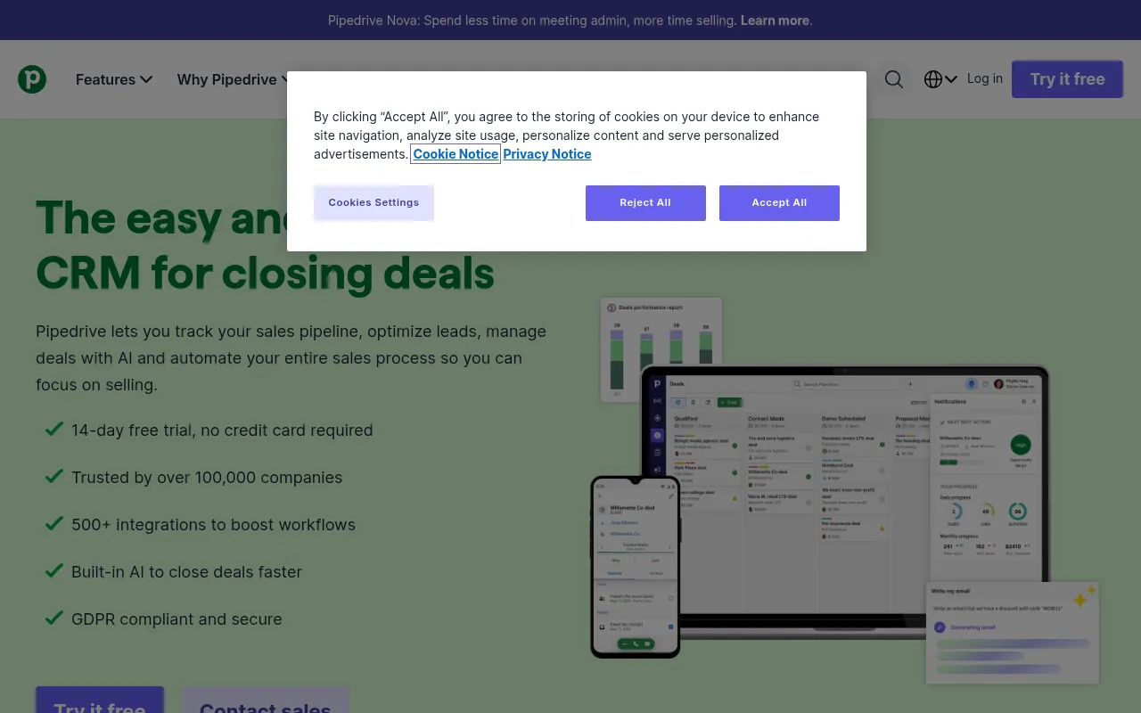 Screenshot of pipedrive.com