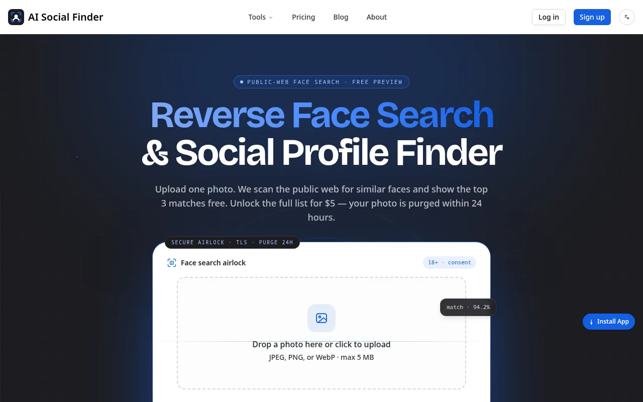 Screenshot of aisocialfinder.com