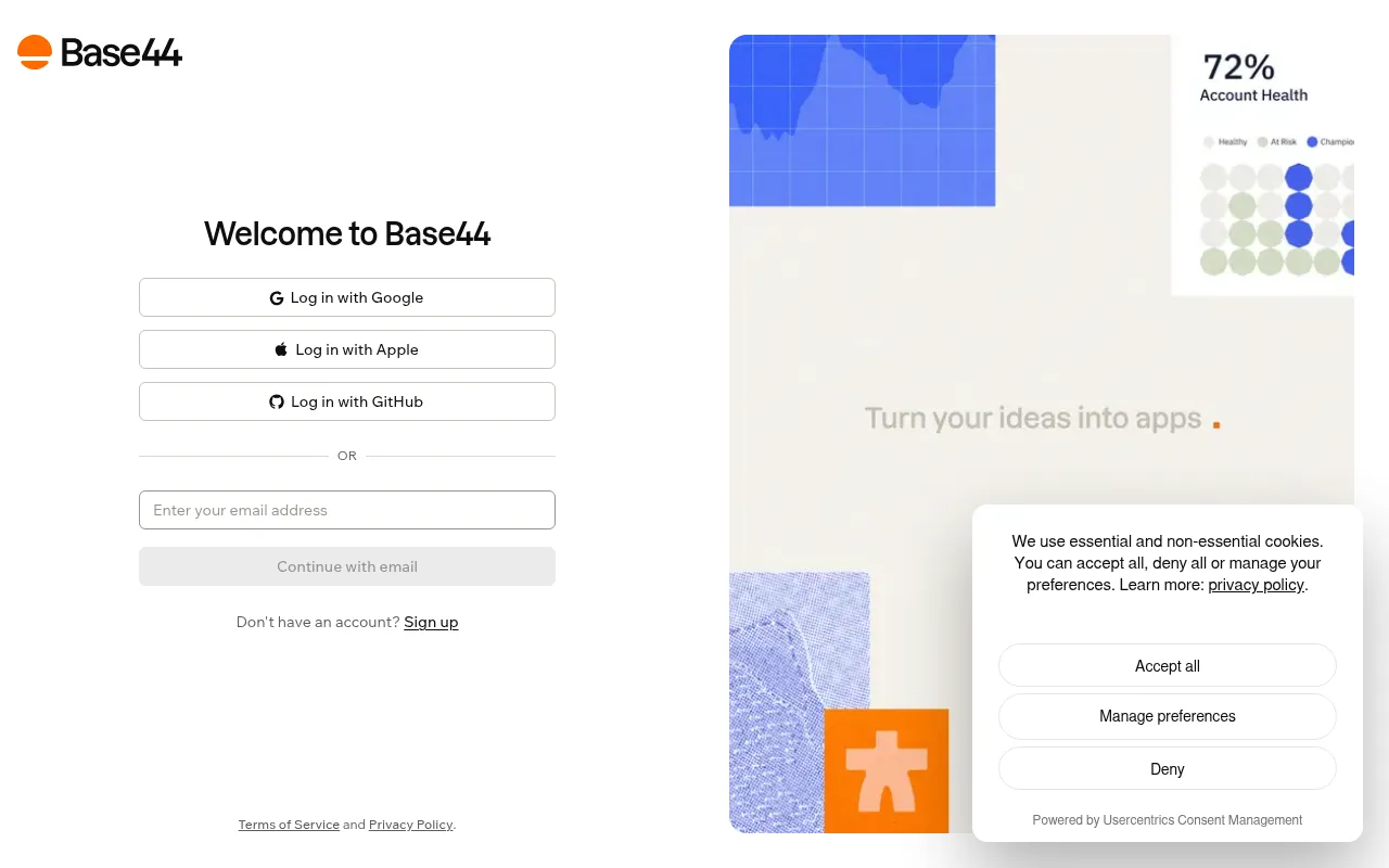Screenshot of app.base44.com