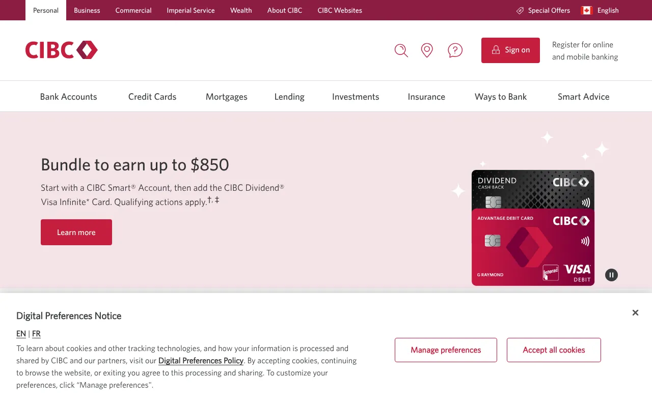 Screenshot of cibc.com