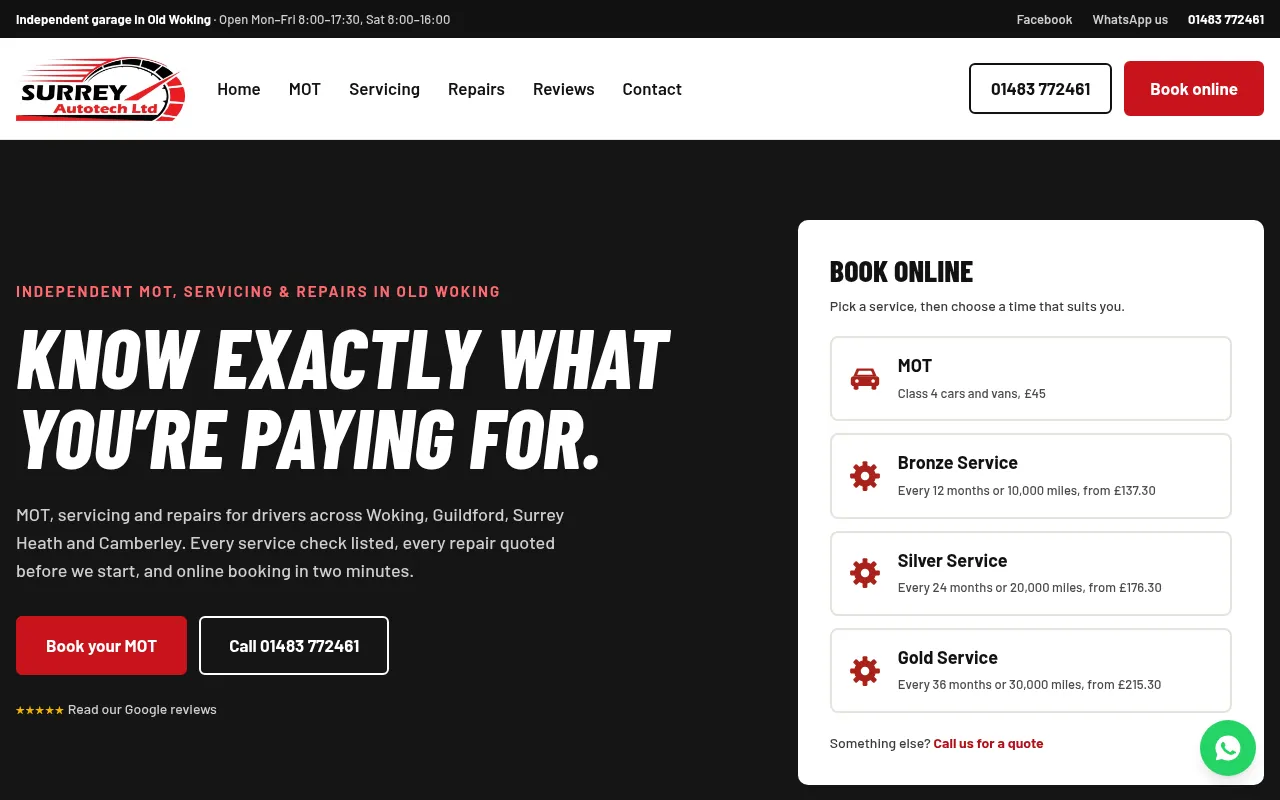 Screenshot of surreyautotech.co.uk