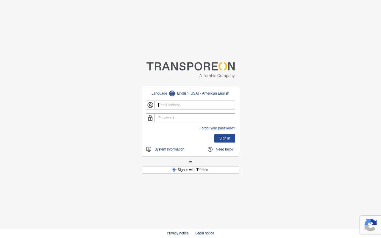 Screenshot of login.transporeon.com